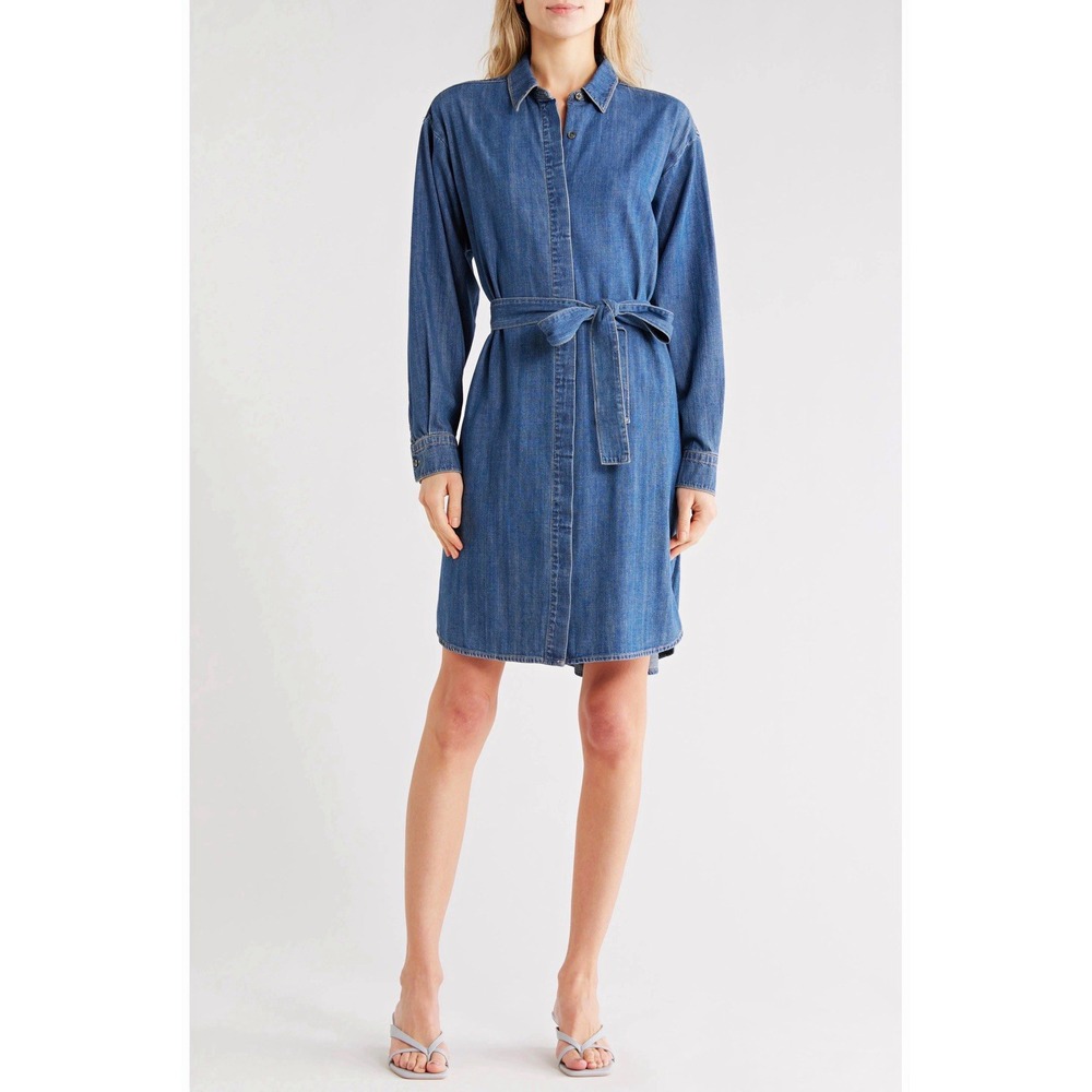James Perse NWT Denim Shirtdress Size3 Medium Wash Belted Long Sleeve msrp$295